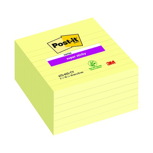 Post it Notes Super Sticky XL 101 x 101mm Lined Canary Yellow (6 Pack) 675 SS6CY (3M99883)