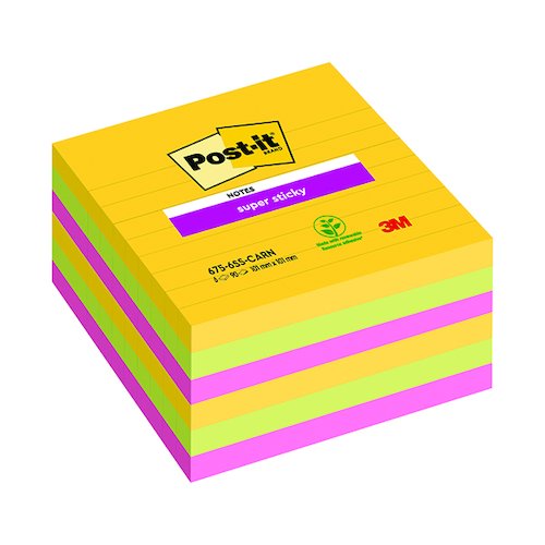 Post it Notes Super Sticky XL 101 x 101mm Lined Rio (6 Pack) 675 SS6 RIO (3M99885)
