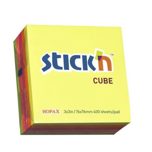 ValueX Stickn Notes Cube 76x76mm 400 Sheets Neon Colours 21012 (41906HP)