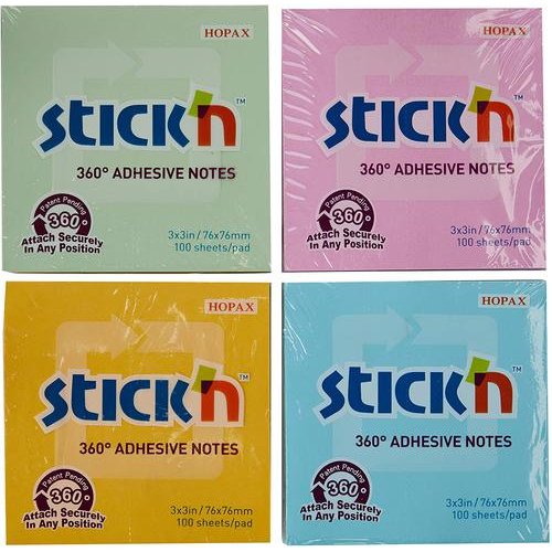 Stickn 360 Sticky Notes 76x76mm 100 Sheets Assorted Colours (Pack 12) 21792 (42151HP)