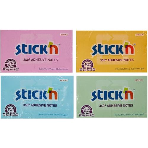Stickn 360 Sticky Notes 76x127mm 100 Sheets Assorted Colours (Pack 12) 21793 (42158HP)