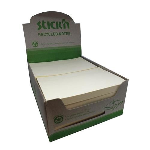 Stickn Repositionable Notes 76x127mm Recycled 100 Sheets Yellow (Pack 12) 21796 (42284HP)