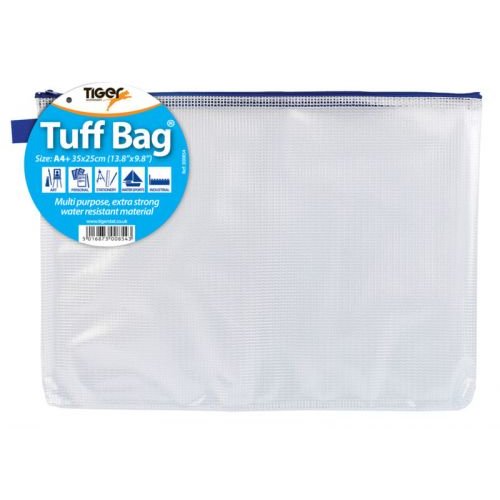 Tiger Tuff Bag Polypropylene A4 Plus 500 Micron Clear with Assorted Colour Zips (42498TG)