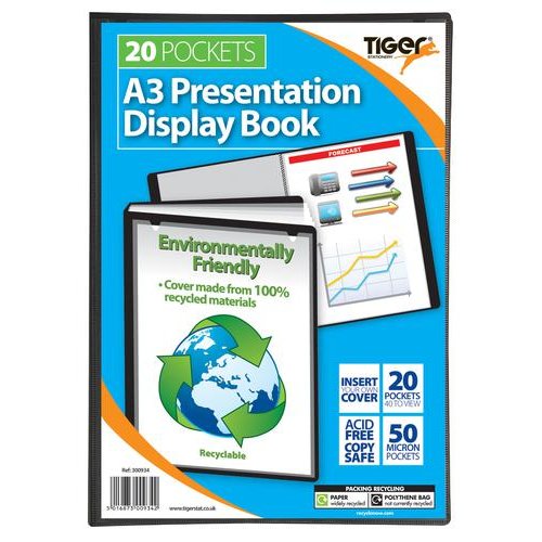 Tiger A3 Presentation Display Book 20 Pocket Black (42624TG)