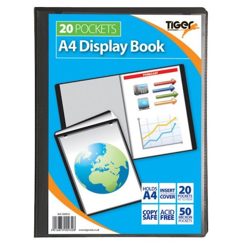 Tiger A4 Presentation Display Book 20 Pocket Black (42645TG)