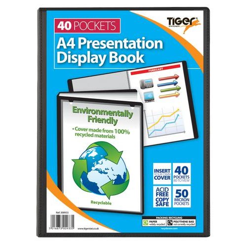 Tiger A4 Presentation Display Book 40 Pocket Black (42652TG)