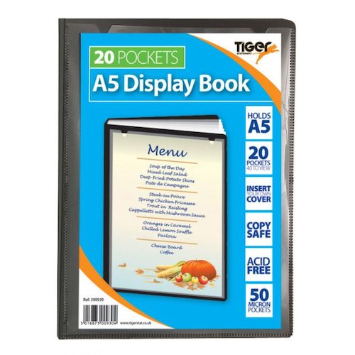 Tiger A5 Presentation Display Book 20 Pocket Black (42659TG)