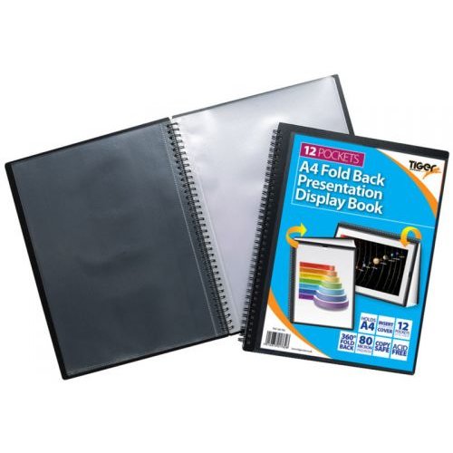 Tiger A4 Fold Back Display Book 12 Pocket Black (42673TG)