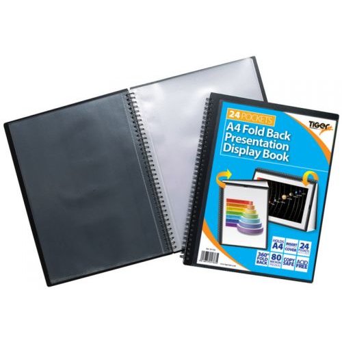 Tiger A4 Fold Back Display Book 24 Pocket Black (42680TG)