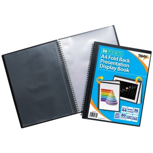 Tiger A4 Fold Back Display Book 36 Pocket Black (42687TG)
