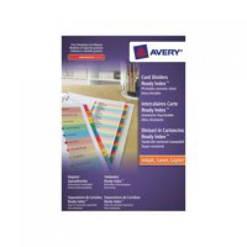 Avery Readyindex Divider 1 20 A4 Punched 190gsm Card White with Coloured Mylar Tabs 01966501 (42753AV)