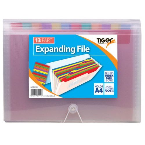Tiger Rainbow Expanding File Polypropylene A4 13 Part Clear (42771TG)