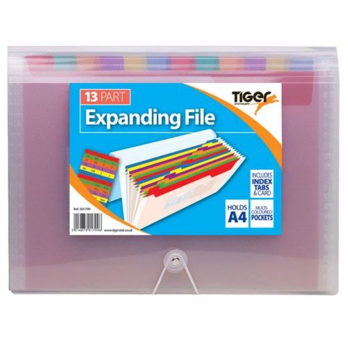 Tiger Rainbow Expanding File Polypropylene A4 13 Part Clear (42771TG)
