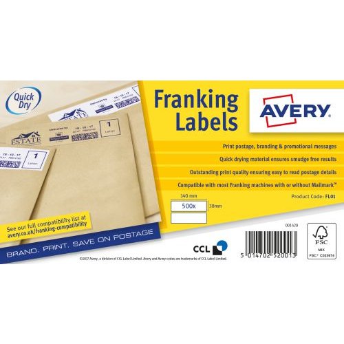 Avery Franking Label Manual Feed 140x38mm (Pack 1000 Labels) FL01 (43509AV)