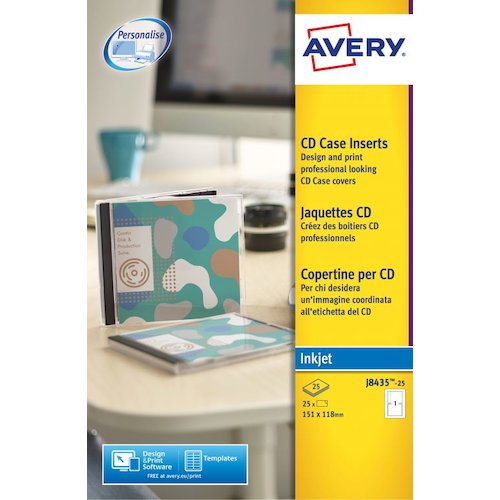 Avery Inkjet CD Case Insert (Pack 25 Inserts) J8435 25 (43719AV)