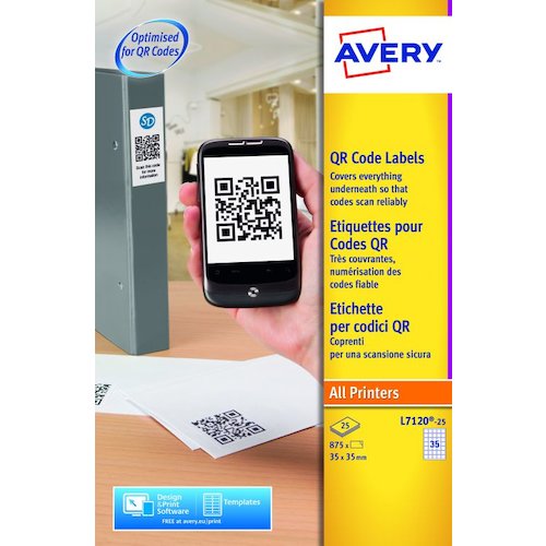 Avery QR Code Label 35x35mm 35 Per A4 Sheet White (Pack 875 Labels) L7120 25 (44055AV)