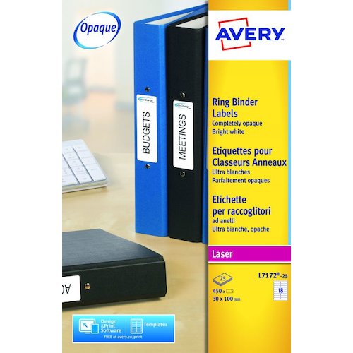 Avery Filing Labels Laser Lever Arch 18 per Sheet 100x30mm (44342AV)