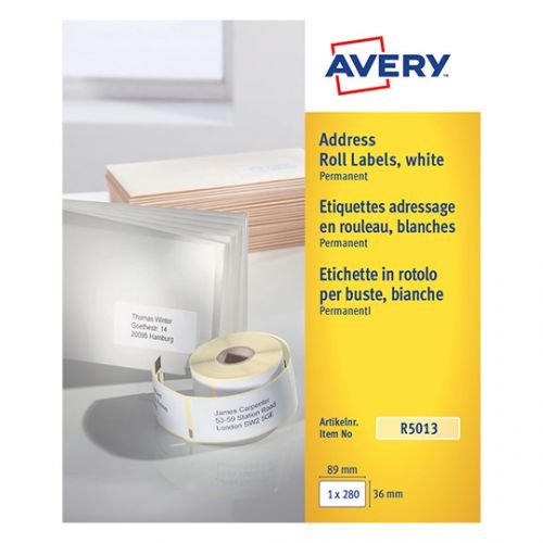 Avery Address Label Roll 89x36mm White (Pack 280 Labels) R5013 (44734AV)