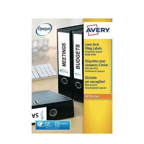 Avery Lever Arch Labels Inkjet 200x60mm White 4 Labels per Sheet (Pack 40 Labels) (46435AV)