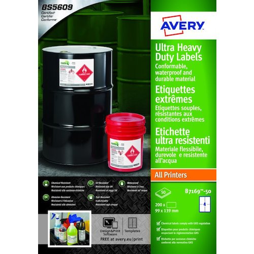 Avery Ultra Resistant Labels 99 x 139 mm Permanent 4 Labels Per Sheet 200 Labels Per (46470AV)