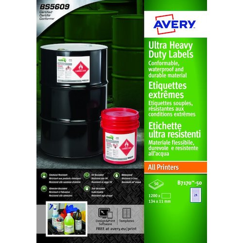 Avery Ultra Resistant Labels 11 x 134 mm Permanent 24 Labels Per Sheet 1200 Labels Per (46477AV)