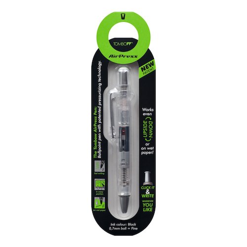 Tombow AirPress Retractable Ballpoint Pen 0.7mm Tip Transparent Barrel Black Ink (48672TW)