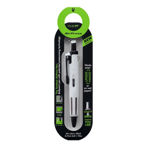 Tombow AirPress Retractable Ballpoint Pen 0.7mm Tip White Barrel Black Ink (48679TW)