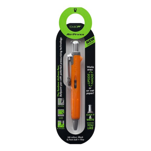 Tombow AirPress Retractable Ballpoint Pen 0.7mm Tip Orange Barrel Black Ink (48693TW)