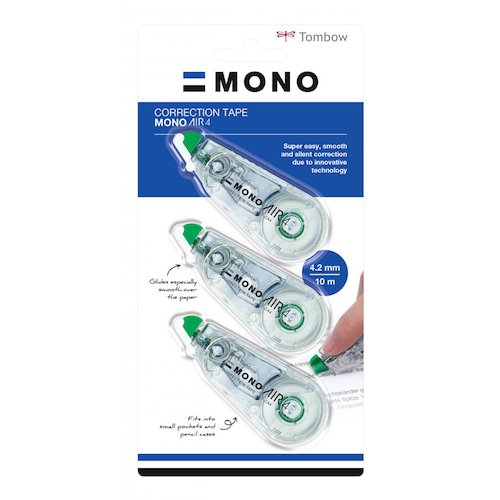 Tombow MONO Air Correction Tape Roller 4.2mmx10m White (Pack 2 Plus 1 Free) (48910TW)