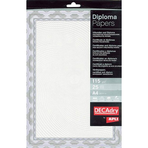 DECAdry Certificate Paper A4 115gsm Blue (Pack 25) (50765PL)