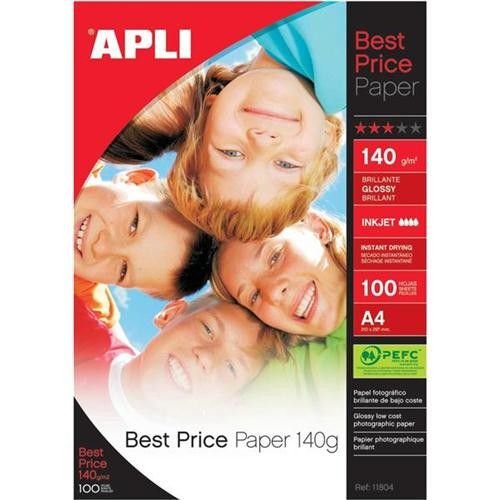 Apli Photo Paper A4 140gsm Glossy White (Pack 100) (50779PL)