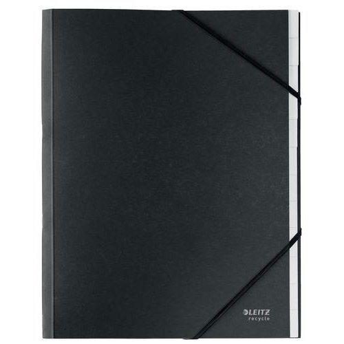 Leitz Recycled Card Divider Book with Elasticated Closure 12 Tabs A4 Black (Pack of 4) 39150095 (55563AC)