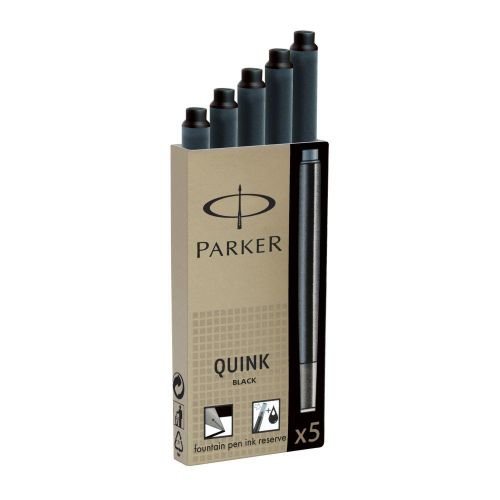 Parker Quink Long Ink Refill Cartridge for Fountain Pens Black (Pack 5) (56561NR)