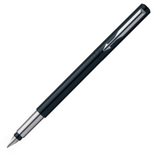 Parker Vector Fountain Pen Black/Stainless Steel Barrel Blue Ink (56652NR)