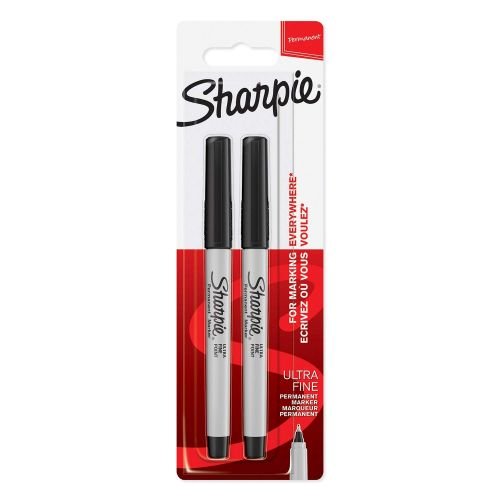 Sharpie Permanent Marker Ultra Fine Tip 0.5mm Line Black (Pack 2) (57002NR)