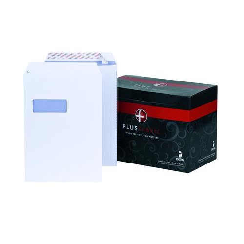 Plus Fabric Envelopes PEFC Pocket Peel & Seal Window 120gsm C4 324x229mm White (58913BG)