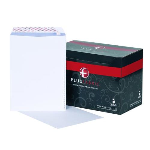 Plus Fabric Envelopes PEFC Pocket Peel & Seal 120gsm C4 324x229mm White (58920BG)