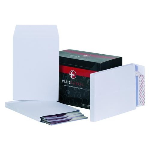 Plus Fabric Pocket Gusset Envelope C4 Peel and Seal Plain Power Tac 25mm Gusset 120gsm White (Pack 100) (58934BG)