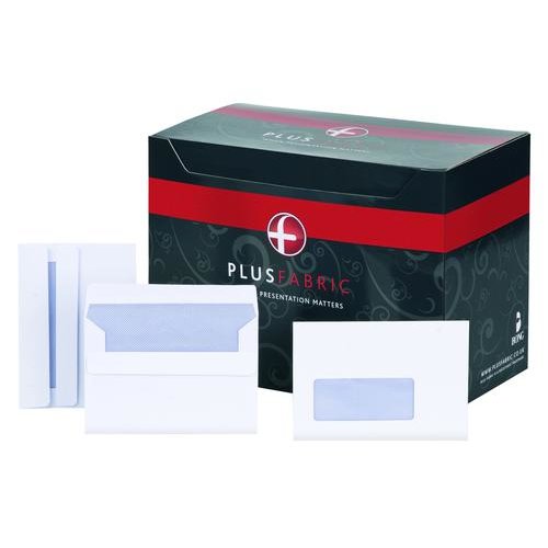 Plus Fabric Wallet Envelope C6 Self Seal Window 120gsm White (Pack 500) (58948BG)