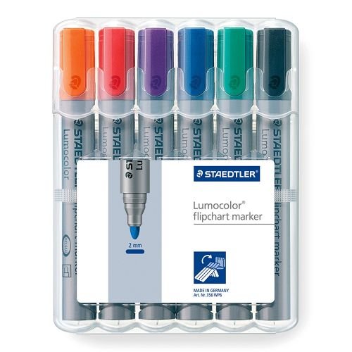 Staedtler Lumocolor Flipchart Markers Dry safe Bullet Tip 2mm Wallet Asstd Colours (60901SR)
