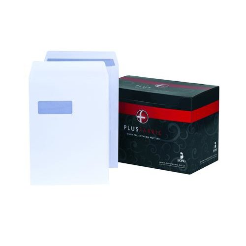 Plus Fabric Envelopes PEFC Pocket Self Seal Window 120gsm C4 324x229mm White (61244BG)