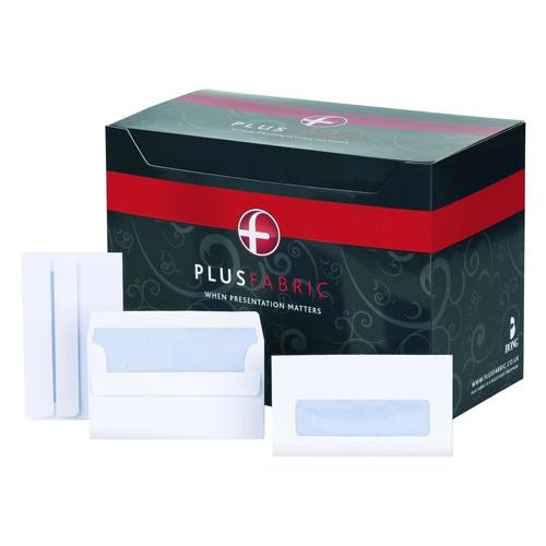 Plus Fabric Wallet Envelope 89x152mm Self Seal Window 120gsm White (Pack 500) (61265BG)