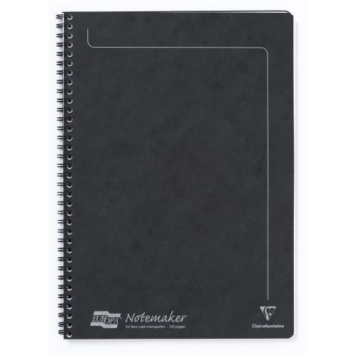 Clairefontaine Europa Notemaker A4 Wirebound Pressboard Cover Notebook Ruled 120 Pages Black (Pack 10) (65412EX)