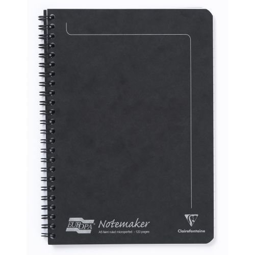 Europa Notebook Sidebound Twin Wire 90gsm Ruled Micro Perforated 120pp A5 Black (65433EX)