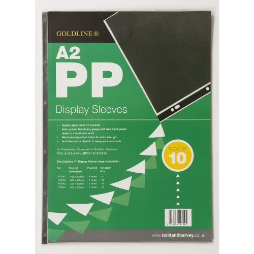 Goldline Polypropylene Display Sleeves A2 6 Holes 150 Micron Top Opening Clear (Pack 10) PDSA2Z (65713EX)