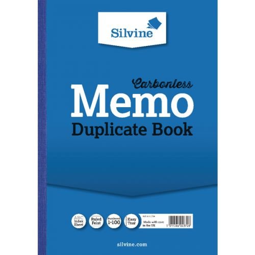 Silvine A4 Duplicate Book Carbonless Ruled 1 100 Taped Cloth Binding 100 Sets (Pack 3) (66746SC)