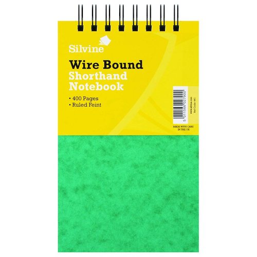 Silvine Luxpad 125x200mm Wirebound Pressboard Cover Reporters Shorthand Notebook 400 Pages Green (Pack 6) (66753SC)