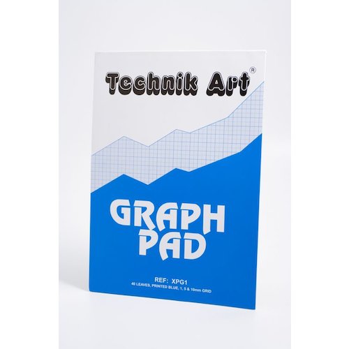 Technik Art A4 Graph Pad 1 and 5 and 10mm Blue Lines 70gsm 40 Sheets White/Blue Gridded Paper XPG1Z (66756EX)