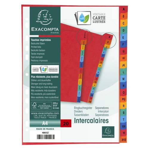 Exacompta Index A Z A4 225gsm Pressboard Assorted Colours (67036EX)