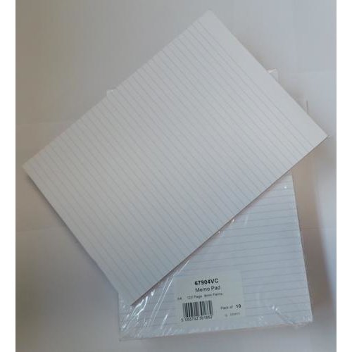 ValueX A4 Memo Pad Ruled 120 Pages White (Pack 10) (67904VC)